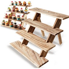 움고즈 나무 컵케이크 스탠드 4단 홀더 러스틱 디스플레이, Black 4-Tier