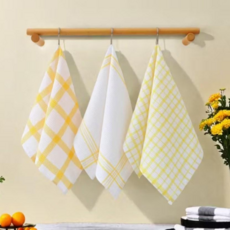 웨더 체크 키친 타월 3P 세트 (레드/블루/옐로우) I 다용도 주방 행주 고흡수 면혼방 패브릭 타올 감각 / 감성적 주방용품, 3개