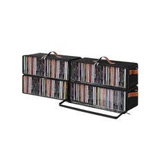 Beveetio 투명 전면 CD 보관 박스 4팩 상단 및 측면 손잡이가 있는 방진 지퍼 CD 케이스 홀더 총 140개 이상의 디스크 보관 모든 디스크 타이틀을 한눈에 보기, Beveetio 투명 전면 CD 보관 박스 4팩, 상단