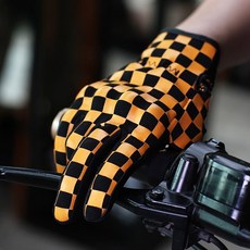 바이크장갑 오토바이 장갑 바이크 글러브 체커보드 패턴, L, 블랙 옐로우, 1개