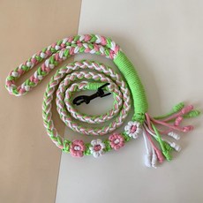 푸니랜드 강아지/고양이 DIY 수제 핸드메이드 플라워 뜨개 산책 리드줄 1.5m, 1개, 그린 + 핑크 1개, 그린 + 핑크