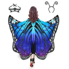 Sunlisky 할로윈 의상 여성용 2025-나비 코스튬 날개 망토 레이스 마스크와 머리띠 포함 여성용 성인용 주황색.