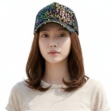 가발위드 반짝이 스팽글 모자가발 여성용 메쉬캡 자연스러운 중단발 가발모자 M545, 1개, 블랙+라이트브라운
