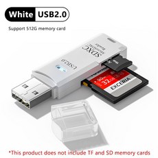 2in 1 USB 3.0 카드 리더기 USB2.0-SD TF 메모리 카드 어댑터 PC 노트북 액세서리 용 플래시 드라이브 카드 리더기 스마트 카드 리더기, USB 2.0 White, 1개