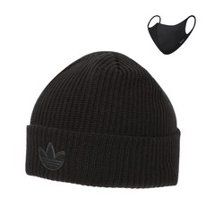 adidas 愛迪達 LOGO貼布針織毛帽+立體口罩, 黑色的