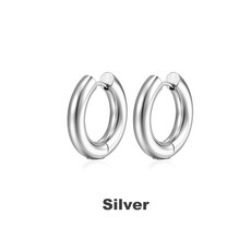 미니멀리스트 클래식 스테인리스 스틸 도금 골드 컬러 변색 방지 후프 귀걸이 남녀공 선물 10mm, 02 Silver, 03 10mm