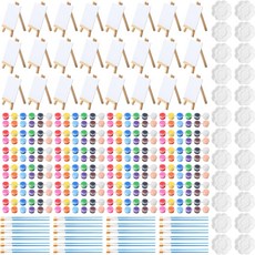 Qilery 12 세트 캔버스 페인팅 키트 나무 이젤 아크릴 물감 스트립 브러시 팔레트 오일 수채화 성인 생일 파티용 아트 세트4 x 4 인치, 1 Count (Pack of