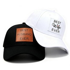 Qoyupuza 남성 및 여성용 최고의 남편과 아내 모자 2개 재미있는 조절 가능한 면 커플 야구 모자 블랙+화이트 단일 사이즈, Qoyupuza 남성 및 여성용 최고의 남편과 아내 모
