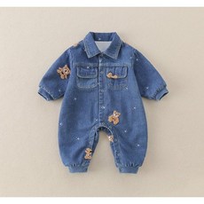 2026新款春季嬰兒連體衣可愛小熊刺繡寶寶外出服洋氣