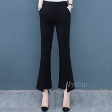 [Myshe]여성 여름 캐주얼 9부 바지 슬림핏 트임 플레어 바지 Zero615HS05