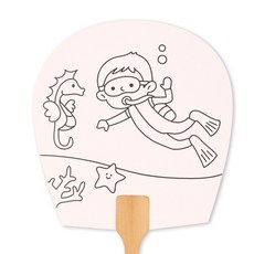 [아이디몬] 그리기 나무부채 14종 동물 식물 도안 밑그림 부채만들기 여름 평부채 손잡이, 10개, 스킨스쿠버