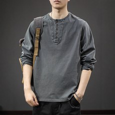 【潮牌亨利領】男士長袖T恤 衛衣 打底衫 純棉T恤 寬鬆T恤 薄款T恤 春秋季穿搭 純棉親膚 寬鬆版型 休閒百搭 青年潮流