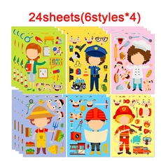 DIY 얼굴 할로윈 스티커 어린이 유아 파티 장난감 나만의 호박 유령 마녀 퍼즐 개성, [04] 24sheets