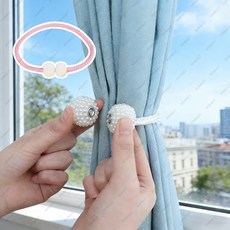 mlgh-642 무타공 마그네틱 커튼 타이백 진주 장식 커튼 홀더 링 커튼 수납 끈, 2개, 핑크