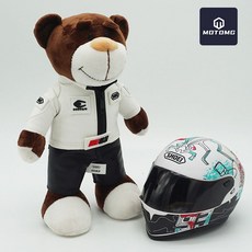 非凡優選 機車機車頭盔熊公仔機修賽車拉力熊尾箱吊飾玩偶agv頭盔小熊, shoei白皮熊+綠螞蟻, 1個