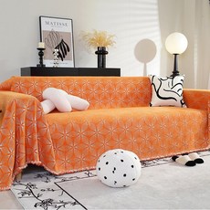 雪尼爾幾何圖案沙發巾，防貓抓多功能沙發墊, 果凍橙,90x180
