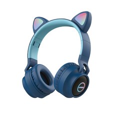 디알고 LED 라이트닝 키즈 고양이귀 블루투스 헤드폰, BLUE, (DRGO) BH028C 고양이귀