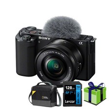 소니정품 ZV-E10 SELP1650 렌즈킷 128G 내셔널지오그래픽가방 필수패키지 미러리스 카메라, 블랙