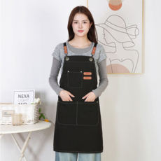防水防油帆布工作圍裙 咖啡店圍腰 園藝牛仔圍裙, 滌綸黑色