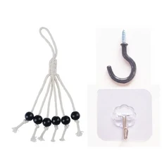 홈주방 바나나 보관 옷걸이 간단한 노르딕 스타일 손으로 짠 코튼 로프 우드 비즈, 03 Black bead, 1개