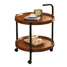 이동식 사이드테이블 탁자 쇼파테이블 거실 사이드 보조, B. 원형 카트-호두색 40x40x64