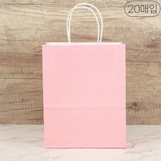 세모쇼핑백 선물용 종이가방 튼튼한 줄끈 종이쇼핑백 선물포장 종이백 답례품용 무지쇼핑백, @20매입@, 핑크