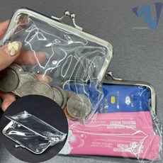 립스틱 카드 동전 지갑 복주머니 똑딱이 투명 파우치, 1개