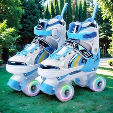 아기 2열 롤러 스케이트 4륜 바퀴 어린이용 도르래 남녀 보호, XS 사이즈 23-26 (약 2세 어린이 적합), 무지개 파란색 풀플래시 신발 + 신발 가방 한 켤레