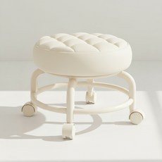 웨일릿 앉은뱅이 바퀴의자 작업용 퀼팅쿠션 회전 소프트형, 화이트아이보리