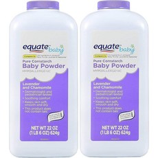 Equate Pure 옥수수 전분 베이비 파우더 라벤더와 카모마일 함유 623.7g(22온스) 2팩, 145542 Equate Pure 옥수수 전분 베이비