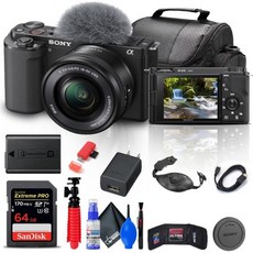 소니 ZV-E10 미러리스 카메라 16-50mm 렌즈 블랙 ILCZV-E10LB 64기가바이트 메모리 카드 가방 리더기 HDMI 케이블 플렉스 삼각대 손목 스트랩 지갑 세척 키