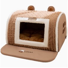 Honey! 寵物窩 封閉式可拆洗保暖狗屋, 1個, 洛米棕小熊,XL60*45*40cm 15kg內