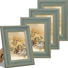 Vittanly27.9x35.6cm11x14인치사진액자4개세트 벽마운트용빈티지사진프레임 매트포함디스플레이20.3x25.4cm8x10인치사진또는매트없음 27.9120922, 4 x 6, 블루