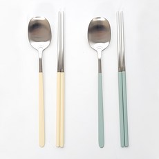 Willive 304不鏽鋼粉彩色系餐具組, 2組, 湯匙+筷子, 黃色+綠色