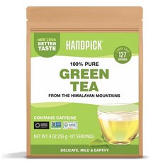 HANDPICK 녹차 잎(255g/9온스) 127컵 | GMO 프리 인도 히말라야에서 공급되는 100% 순수 잎 재밀봉 가능한 지퍼락 파우치