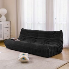 고탄성 스펀지로 만든 직물 소파쇼파 애벌레 소파 거실 소파, 3인용 좌석 Three-seater, Black