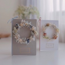 DAY OFF 浪漫花圈卡片 畢業禮物 乾燥玫瑰乾燥花 手工卡片, 質感霧藍,浪漫燈串+禮盒, 1個裝