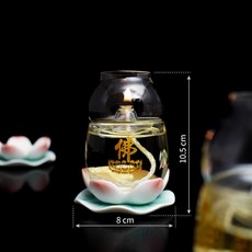 蓮花水晶玻璃油燈 佛字防風供燈組, 1個, 【套組附底座】佛字蓮-防風油燈組