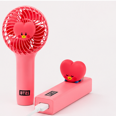 BT21 TATA 手持風扇 USB集線分享器 組合, 粉紅色, 紅色, 手持風扇, 行動電源, USB充電線
