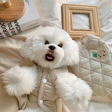 떨샵 강아지옷 강아지겨울옷 곰돌이 누빔 조끼 애견옷, 베이지, 1개