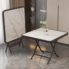 접이식 다용도 사각 원룸 원형 테이블 간이식탁 원탁 화이트, E_철화유리 백리석 60x60x72 사각 테이블
