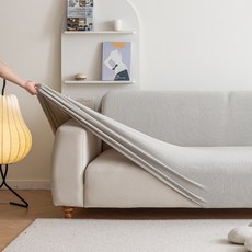 [먼지없는] 커버무드 스트라이프 소파 커버 + 자체제작 고정 스펀지, 1개, 라이트 그레이