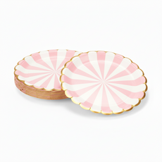 파티팡 생일파티 홈파티 일회용 테이블용품 스트라이프 파티접시 18cm 50입 [핑크] (감성파티 테이블세팅 필수템), 1개