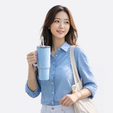 대용량 손잡이 스텐 텀블러 960ml 보온보냉 빨대 학교 학생 직장인 사무실 차량용 텀블러, 상세페이지 참조, 1개