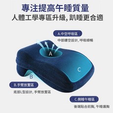 辦公室趴睡枕 4D記憶枕 慢回彈人體工學午睡枕, 午休睡眠枕 深藍色1入