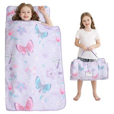 Viviland 미취학 아동용 낮잠 매트 여아용 하트 침낭 보라색 어린이집 수면 매트 베개 및 담요 포함 유치원 수면 매트, 나비