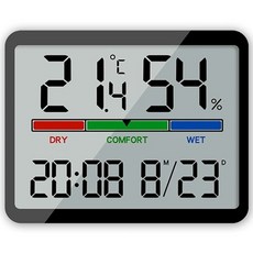 多合一 溫濕度計 可掛可立可磁吸 日期 萬年曆 時鐘 LCD溫度 立架 鬧鐘 溼度計 電子鐘 數字鐘 智能溫度計 附電池, 黑, 1個