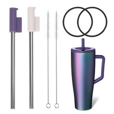 JetsTOP 탑 상의 BruMAT 매트e Era 1.2L(40온스)와 호환되는 빨대 키트 - 실리콘 커넥터 밀봉 링 및 클리닝 브러시가 있는 스테인리스 스틸 2개 BrüM