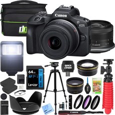 캐논 EOS R100 미러리스 카메라 본체와 두 개 렌즈 세트 RF-S 18-45mm STM 및 55-210mm 6052C022 번들 데코 기어 가방 배터리 2개 삼각대 필터, w/ 18-45mm Lens Pro Kit
