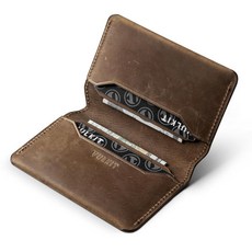 VULKIT 슬림 미니멀리스트 카드 홀더 RFID 차단 가죽 신용 전면 포켓 지갑 자석 잠금 Handicrafts 소가죽 - 에스프레소 386595